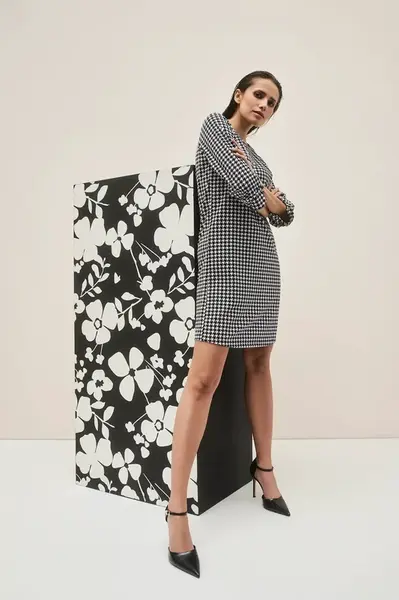 Marisse Black Houndstooth Dress