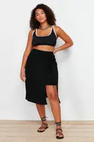 Trendyol Curve Black Slit Detailed Viscose Beachwear Woven Pareo