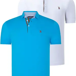 DUAL SET T8582 DEWBERRY MENS T-SHIRT-WHITE-DARK TURQUOISE