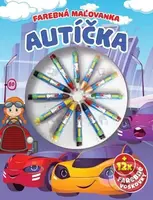 Farebná maľovanka - autíčka (+12x farebné voskovky) - kniha z kategorie Omalovánky