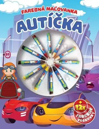 Farebná maľovanka - autíčka (+12x farebné voskovky) - kniha z kategorie Omalovánky
