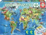 Mapa světa s dinosaury - puzzle z kategorie Naučné puzzle