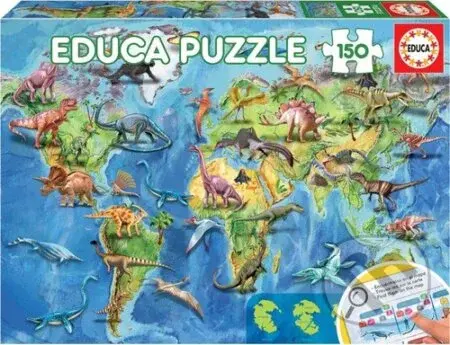 Mapa světa s dinosaury - puzzle z kategorie Naučné puzzle