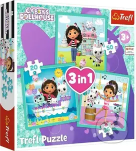 Trefl Puzzle 3v1 - Gabbyine aktivity / Universal Gabby's Dollhouse - puzzle z kategorie 15 - 60 dílků