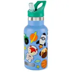 SKIP HOP Láhev s brčkem nerezová s nálepkami canteen modrá 380 ml,