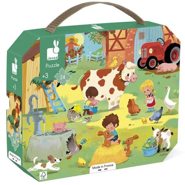 Janod Puzzle v kufříku Den na farmě 24 ks