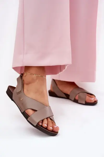 Kožené sandále na suchý zips tmavo béžové Zazoo 40141