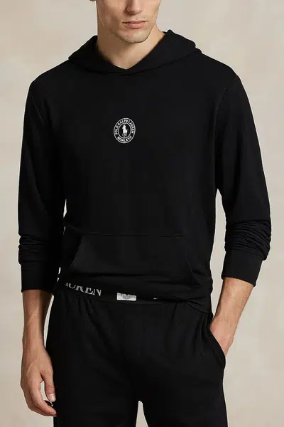 Pyžamová mikina Polo Ralph Lauren pánská, černá barva, s potiskem, 714P03152