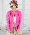 Pri Short cardigan unbuttoned sweater in fluffy knit fabric "COCO CHIC"