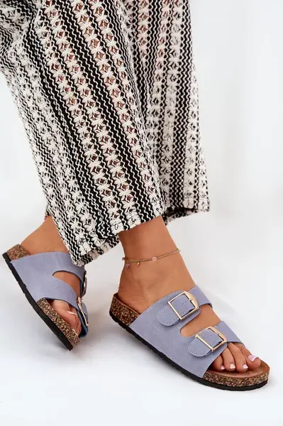 Boto Dámské Pantofle Na Korek Platformě Se Zlatými Přezkami Modré Lisavionea