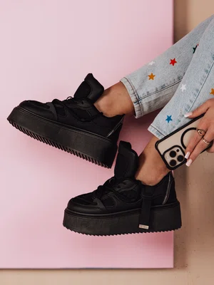 Sneakersy damskie na wysokiej platformie UPSOLE czarne Dstreet