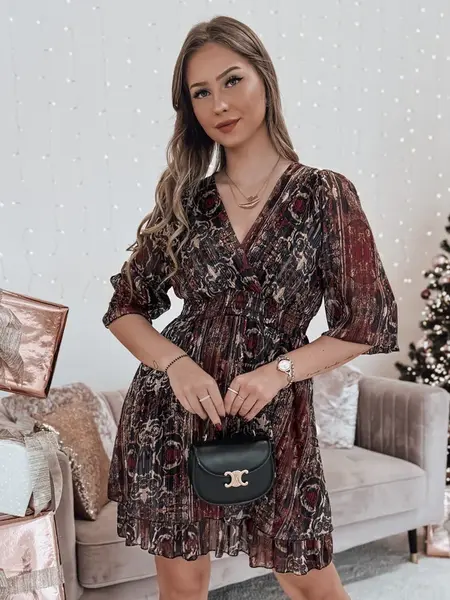 Bordová vzorovaná mini šaty VELVETÍ