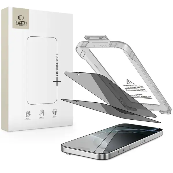 Tech-Protect Privacy Tvrzené sklo Quick Set+, iPhone 16 Pro, 2 kusy