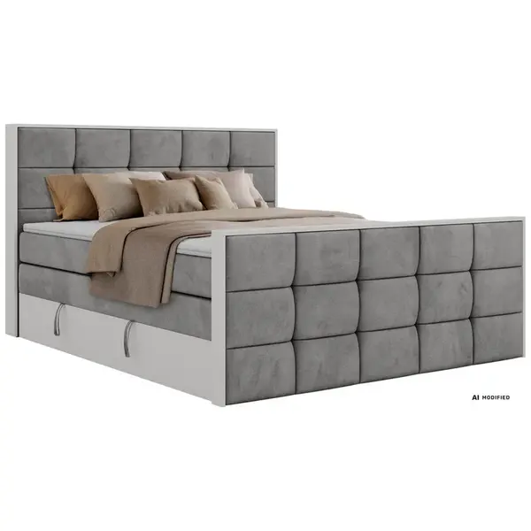 MKS POSTEL BOXSPRING ALVIT KING DUO 160/200 - Světle šedá Samet - Topper T25 - H4