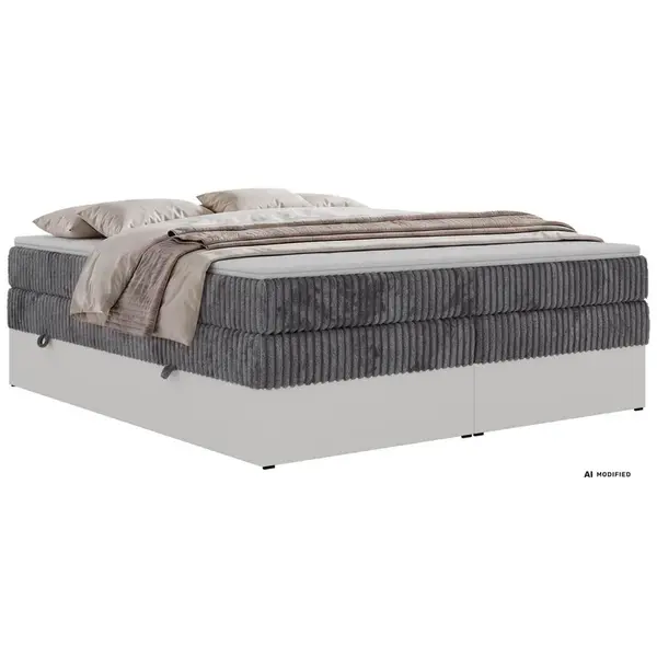 MKS POSTEL BOXSPRING TRAVIT ZERO KING 200/200 - Šedá Manšestr - Topper Visco - H4