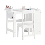 SoBuy STŮL S 1 DĚTSKOU ŽIDLÍ a 2 policemi Bílá 80x50x65.5cm Nordický
