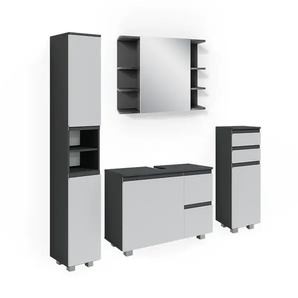 Vicco SADA NÁBYTKU DO KOUPELNY J-Shape, Antracit, 4dílná