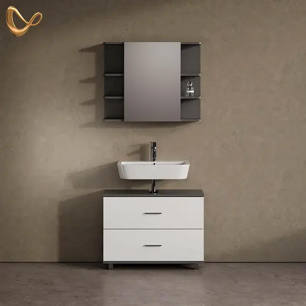 Livinity® SADA NÁBYTKU DO KOUPELNY Eisak, Bílá/Antracit, 2dílná