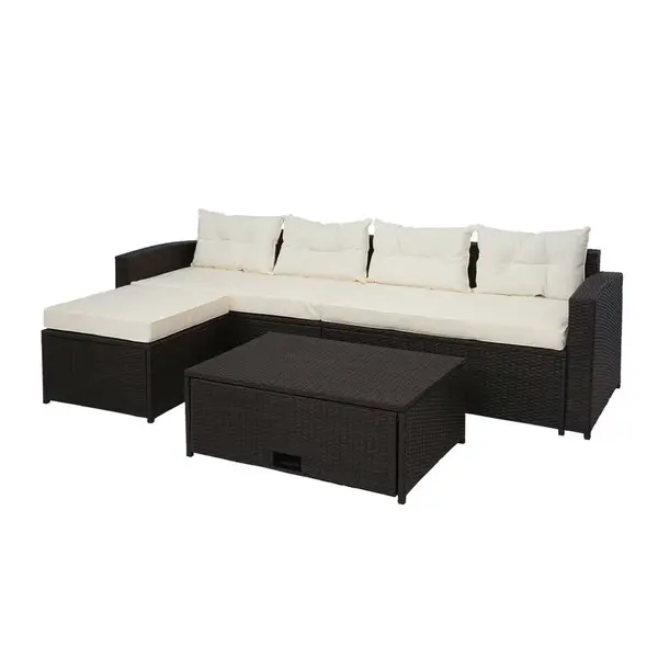 MCW POLY-RATTAN SADA Hnědá, béžová