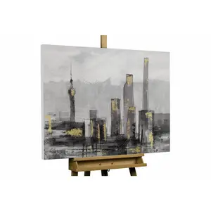 KUNSTLOFT RUČNĚ MALOVANÝ AKRYLOVÝ OBRAZ ČERNÝ/ŠEDÝ, 100/70 CM