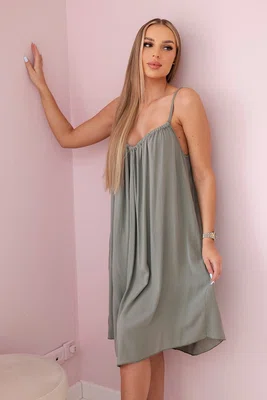Dámské viskózové šaty s ramínky - khaki