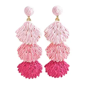 Bohemian Style Raffia Shell Shape Dangle Stud Earrings