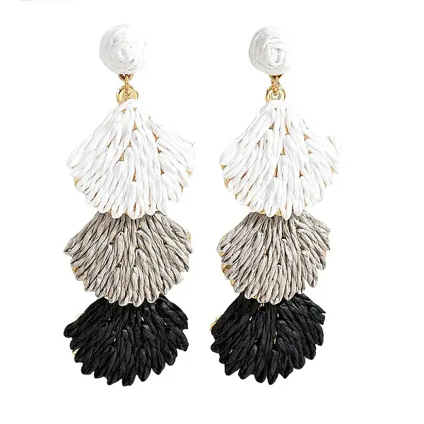 Bohemian Style Raffia Shell Shape Dangle Stud Earrings