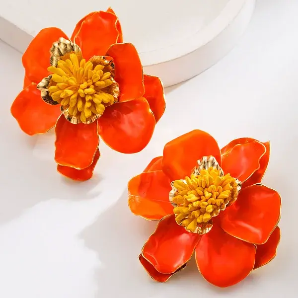 Flower Alloy Enamel Stud Earrings