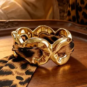 Alloy & Leopard Print Silk Scarf Bangles for Women