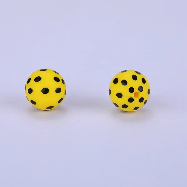 Printed Round with Polka Dots Pattern Silicone Focal Beads