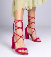 Gemre Pink tie-up block heel sandals Elesinda