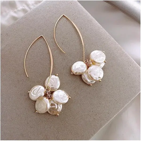 Alloy Pearl Bead Dangle Earrings