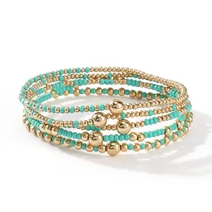 5Pcs Glass Seed Beads & CCB Beads Stretch Bracelets