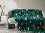 Vánoční mikroplyšová deka SNĚHULÁK A PERNÍČEK zelená Rozměr: 200 x 220 cm
