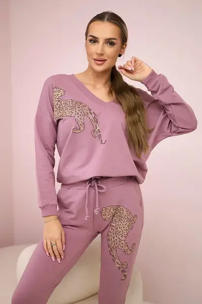 Set se zirkonovým panterem tmavě růžové barvy