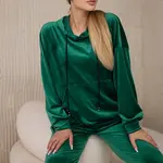 Velurová souprava klokanka mikina + kalhoty jasně zelená