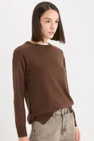 DEFACTO Regular Fit Soft Textured Crew Neck Basic Plain Knitwear Sweater