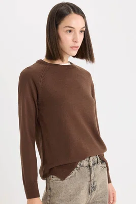 DEFACTO Regular Fit Soft Textured Crew Neck Basic Plain Knitwear Sweater