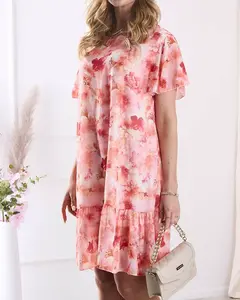 Resti Women's knee-length dress with print and frill in orange- Clothing