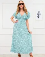 Resti Long green women's dress with floral motif - Clothing