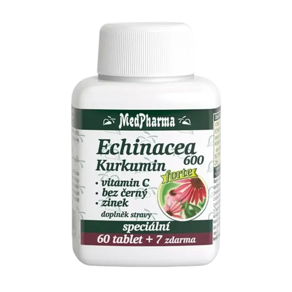 MEDPHARMA Echinacea 600 Forte Kurkumín, vitamín C, baza čierna, zinok, 67 tabliet