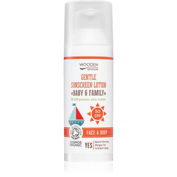 WoodenSpoon Baby & Family ochranné opaľovacie mlieko pre celú rodinu SPF 50 50 ml