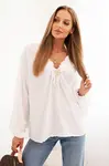 Kesi Włoski Dámska blúzka s viskózou s nariaseným výstrihom a ozdobou biela