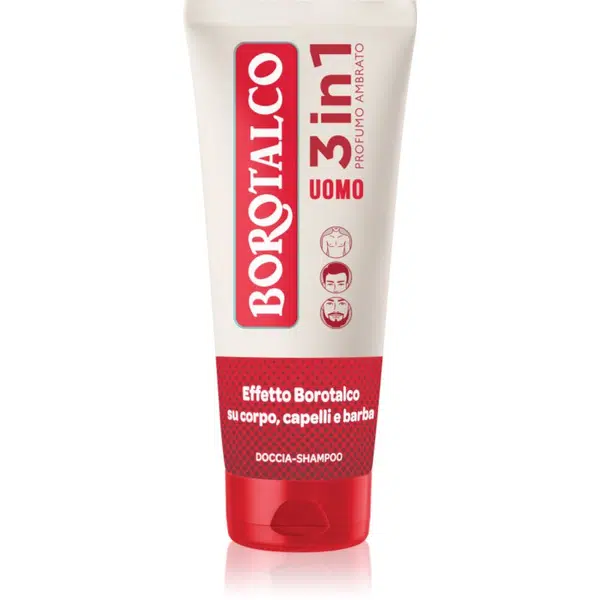 Borotalco MEN 3 in 1 sprchový gél pre mužov na tvár, telo a vlasy vône Amber 200 ml