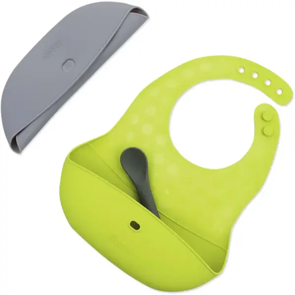 BBLÜV Pöket podbradníček s lyžičkou Grey/Lime 2 ks