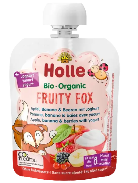 HOLLE Fruity Fox - bio detské ovocné pyré s jogurtom. 85 g