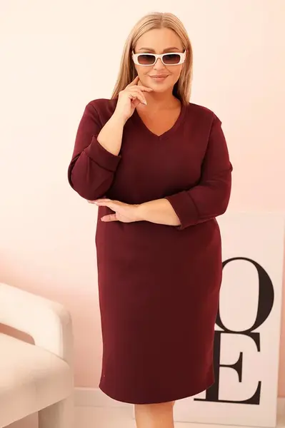 Kesi Włoski Dámska sukňa Plus Size maslová s výstrihom do V a rukávom bordová