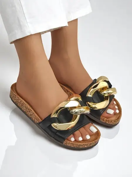 Resti Royalfashion Black women's flip-flops with ornament in Fixci