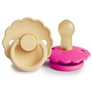 FRIGG Daisy Size 1:0-6 months dudlík Pale Daffodil/Fuchsia 2 ks