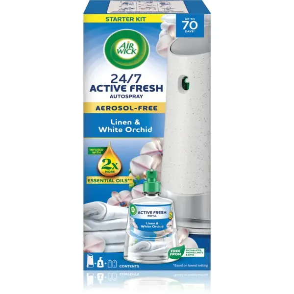 Air Wick Active Fresh Linen & White Orchid automatický osvěžovač vzduchu s náplní 228 ml
